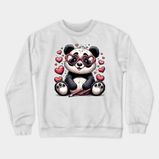 Panda Heart Glasses Cute Valentines Day Bear Animal Crewneck Sweatshirt